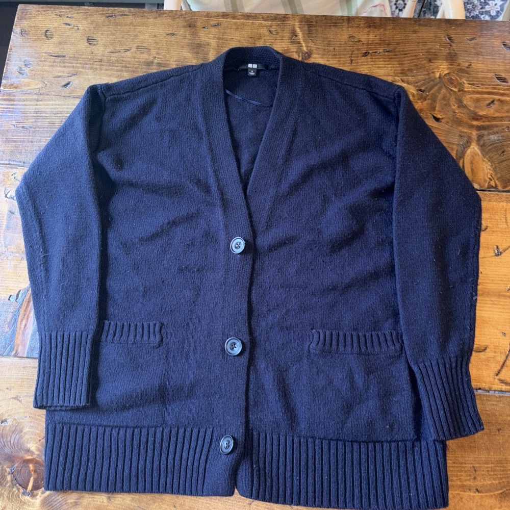 Uniqlo Wool Blend Cozy Grandpa Mr Rogers Preppy Long Cardigan Sweater Women's S